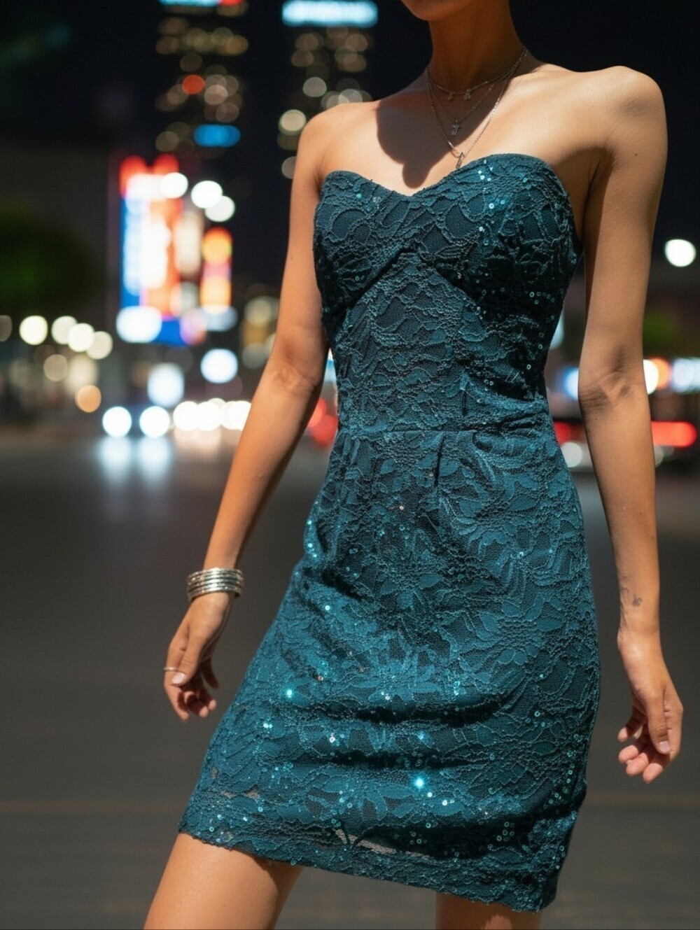 B. Darlin Sequin Strapless Party Dress Teal Blue Green Going Out Cocktail Y2K
